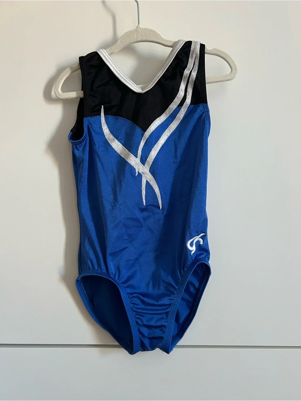 GK Girls Blue & Black Metallic Stripe Gymnastics Leotard - Child’s Small